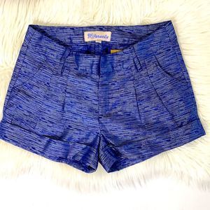 Paraella Francesca's Shimmery Metallic Blue Striated Cuffed Pleated Shorts Sz 2
